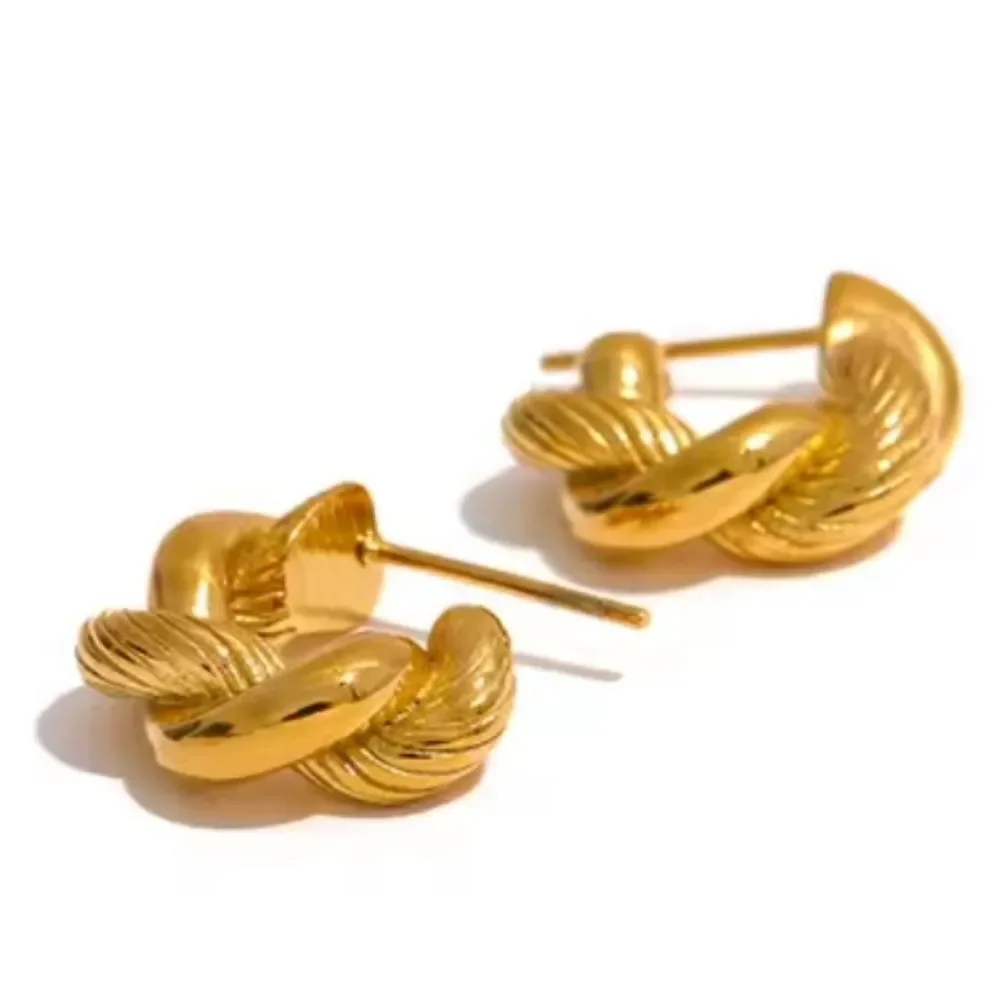 Anthropologie Gold Knot Twist Huggie Hoop Earrings Gold Plated | NWOT